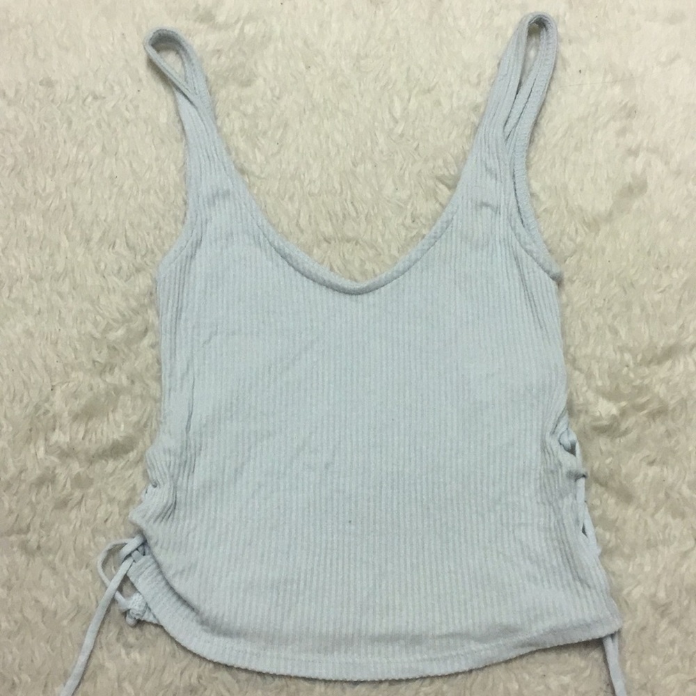 Light blue ribbed lace up shirt